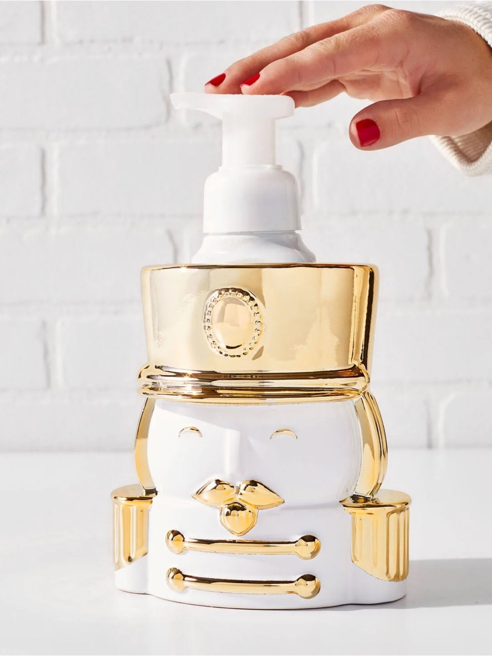 Bath & Body Works White & Gold Nutcracker Ceramic Foaming Soap Holder
